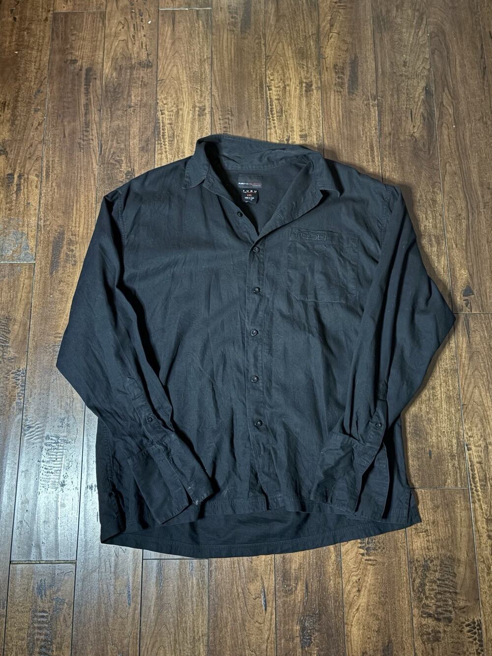 Fubu Button Up Dress Shirt Men’s XXL French Cuffs Black Streetwear Formal Y2K